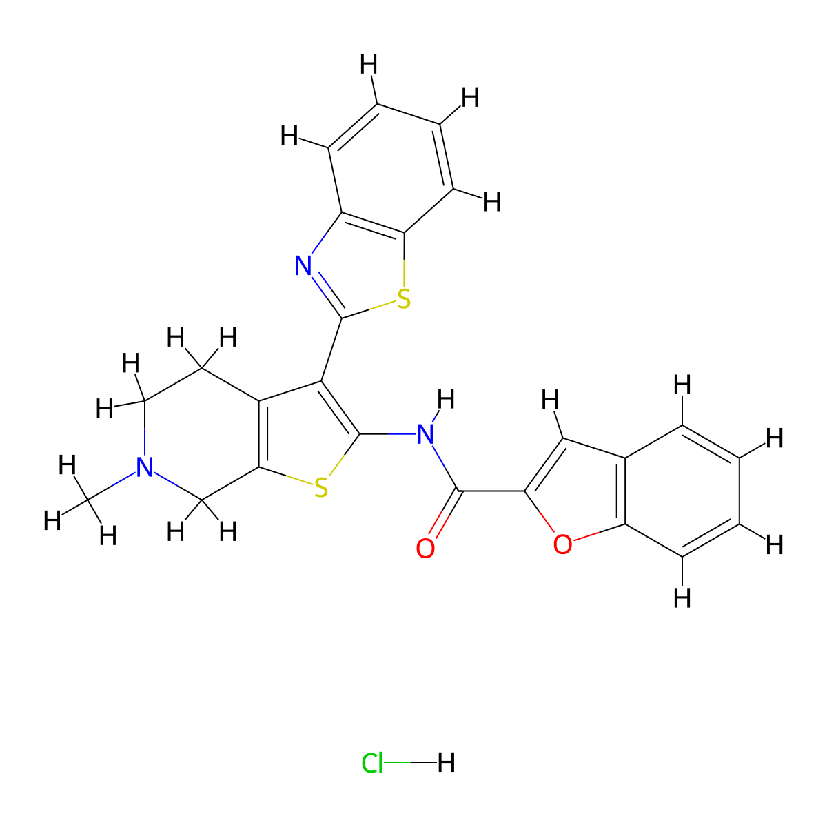 N-(3-(benzo[d]thiazol-2-yl)-6-methyl-4,5,6,7-tetrahydrothieno[2,3-c]pyridin-2-yl)benzofuran-2-carboxamide hydrochloride molecular structure, CAS 1330117-50-4