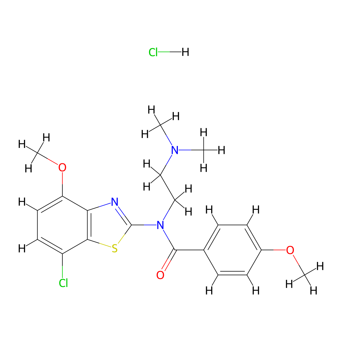 N-(7-chloro-4-methoxybenzo[d]thiazol-2-yl)-N-(2-(dimethylamino)ethyl)-4-methoxybenzamide hydrochloride molecular structure, CAS 1330134-90-1