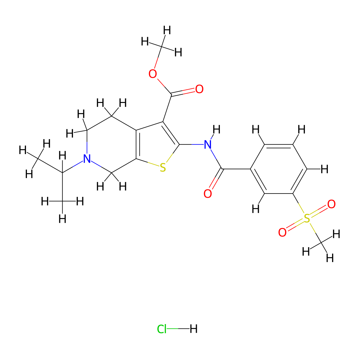 Methyl 6-isopropyl-2-(3-(methylsulfonyl)benzamido)-4,5,6,7-tetrahydrothieno[2,3-c]pyridine-3-carboxylate hydrochloride molecular structure, CAS 1330149-51-3