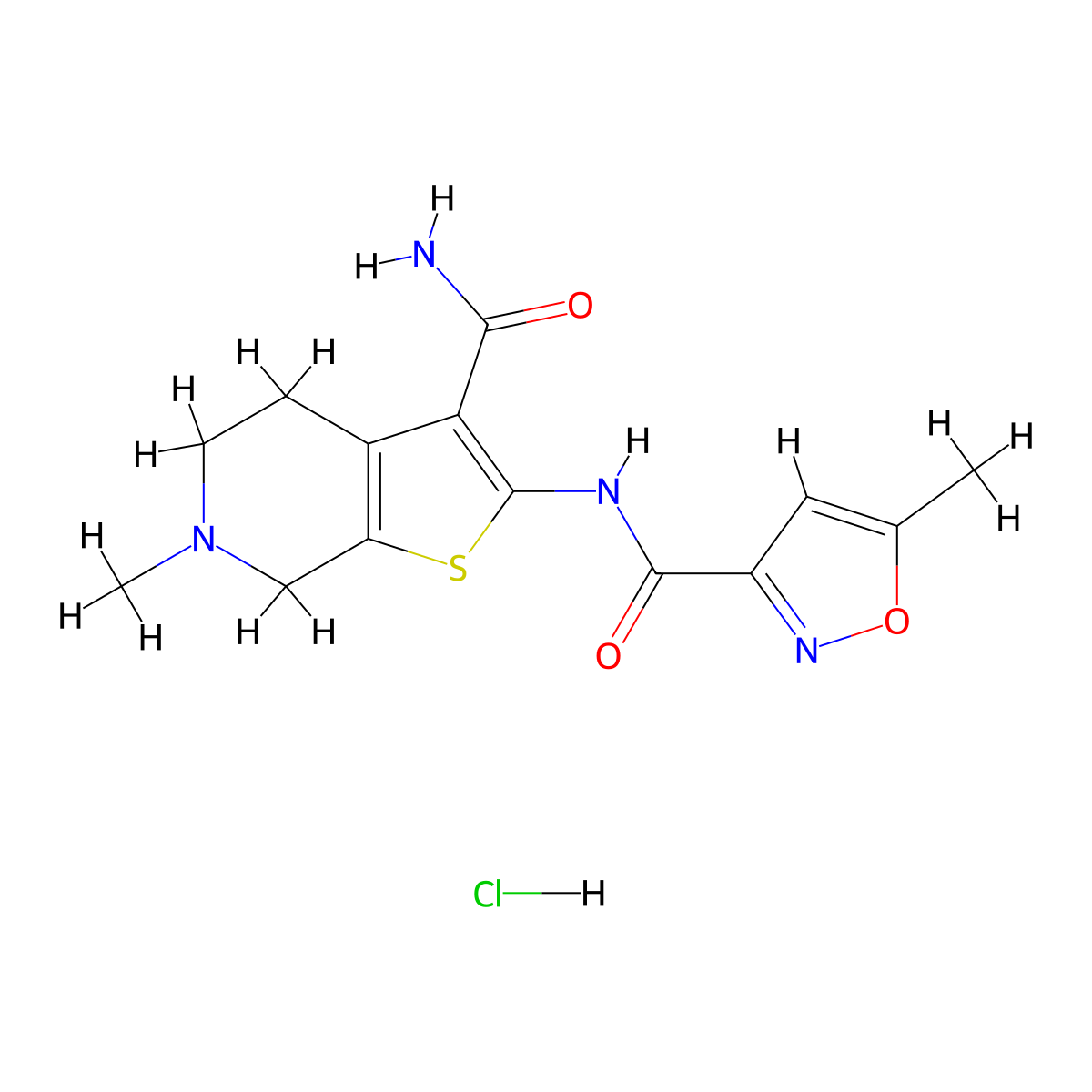 N-(3-carbamoyl-6-methyl-4,5,6,7-tetrahydrothieno[2,3-c]pyridin-2-yl)-5-methylisoxazole-3-carboxamide hydrochloride molecular structure, CAS 1330160-83-2