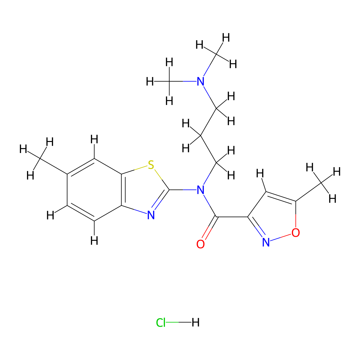 N-(3-(dimethylamino)propyl)-5-methyl-N-(6-methylbenzo[d]thiazol-2-yl)isoxazole-3-carboxamide hydrochloride molecular structure, CAS 1330160-86-5