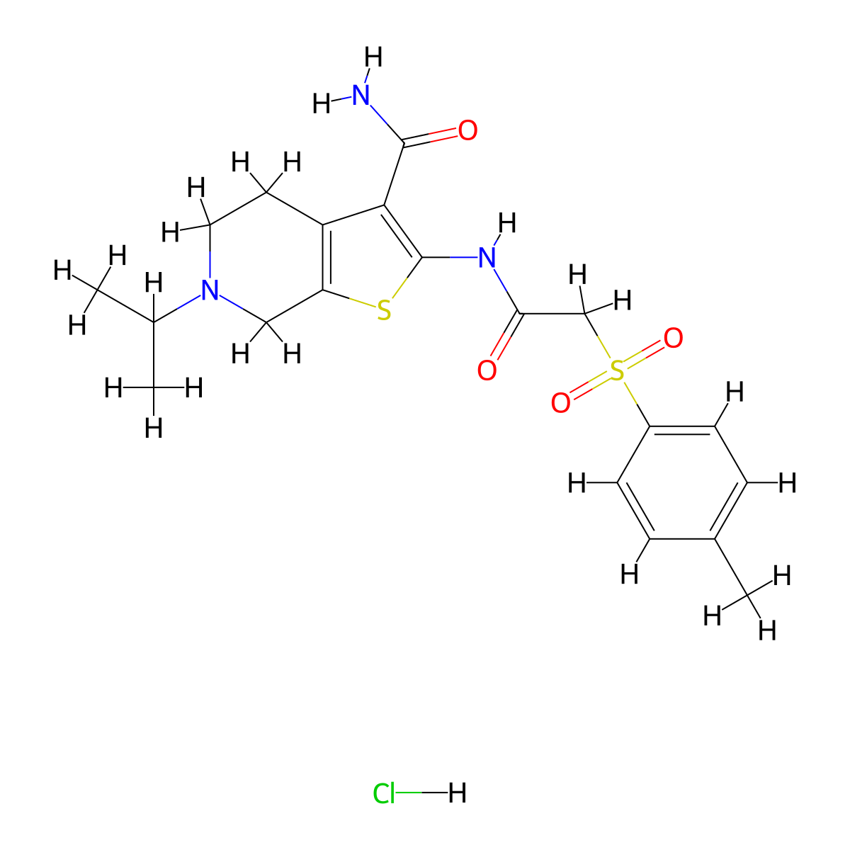 6-Isopropyl-2-(2-tosylacetamido)-4,5,6,7-tetrahydrothieno[2,3-c]pyridine-3-carboxamide hydrochloride molecular structure, CAS 1330277-29-6