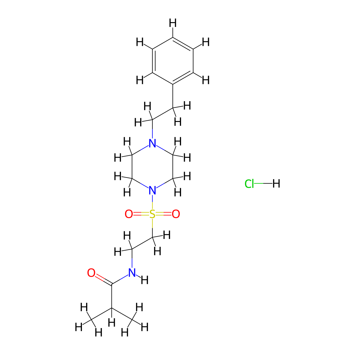 N-(2-((4-phenethylpiperazin-1-yl)sulfonyl)ethyl)isobutyramide hydrochloride molecular structure, CAS 1330278-77-7