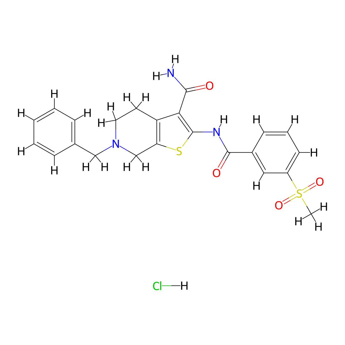 6-Benzyl-2-(3-(methylsulfonyl)benzamido)-4,5,6,7-tetrahydrothieno[2,3-c]pyridine-3-carboxamide hydrochloride molecular structure, CAS 1330281-57-6