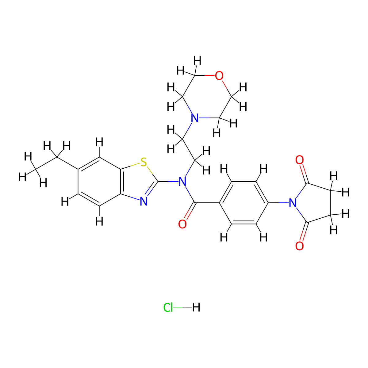 4-(2,5-dioxopyrrolidin-1-yl)-N-(6-ethylbenzo[d]thiazol-2-yl)-N-(2-morpholinoethyl)benzamide hydrochloride molecular structure, CAS 1330285-94-3