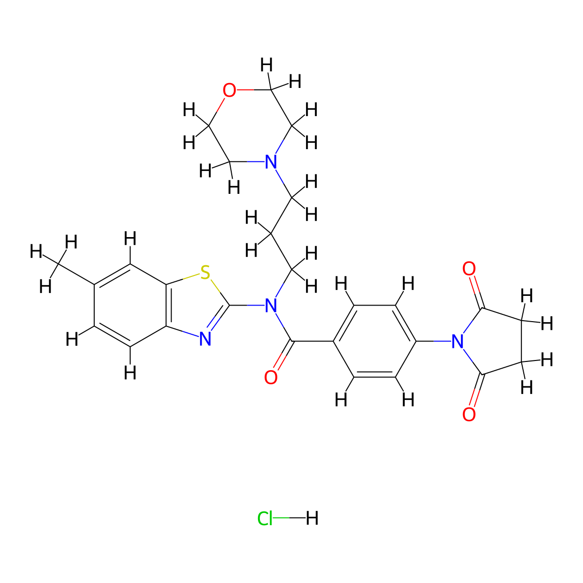 4-(2,5-dioxopyrrolidin-1-yl)-N-(6-methylbenzo[d]thiazol-2-yl)-N-(3-morpholinopropyl)benzamide hydrochloride molecular structure, CAS 1330286-35-5
