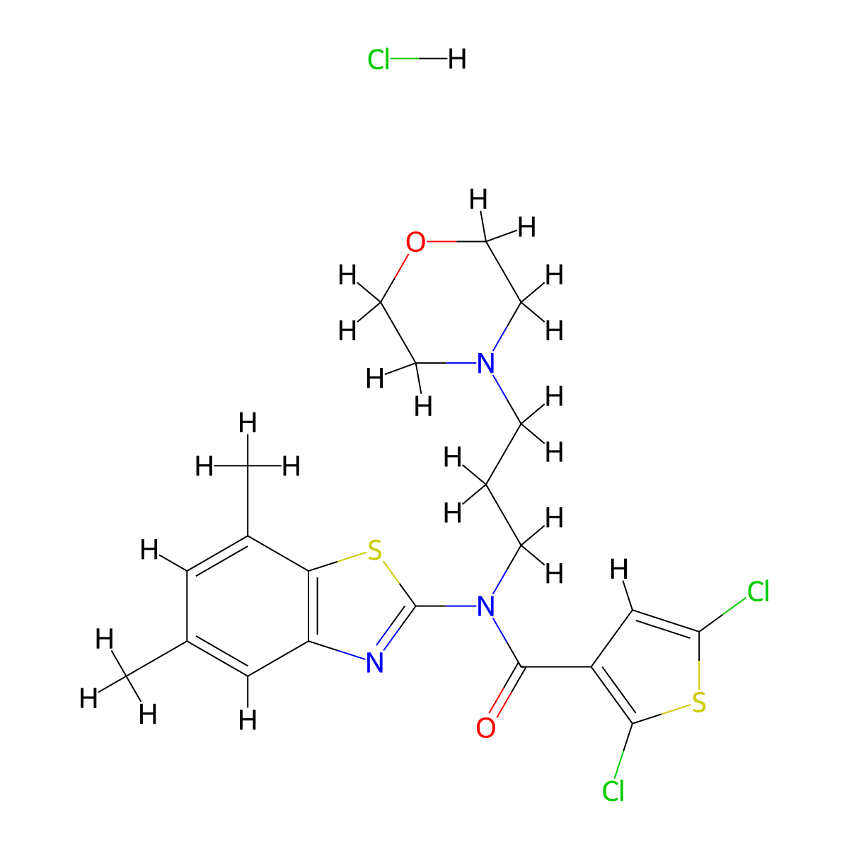 2,5-dichloro-N-(5,7-dimethylbenzo[d]thiazol-2-yl)-N-(3-morpholinopropyl)thiophene-3-carboxamide hydrochloride molecular structure, CAS 1330289-05-8