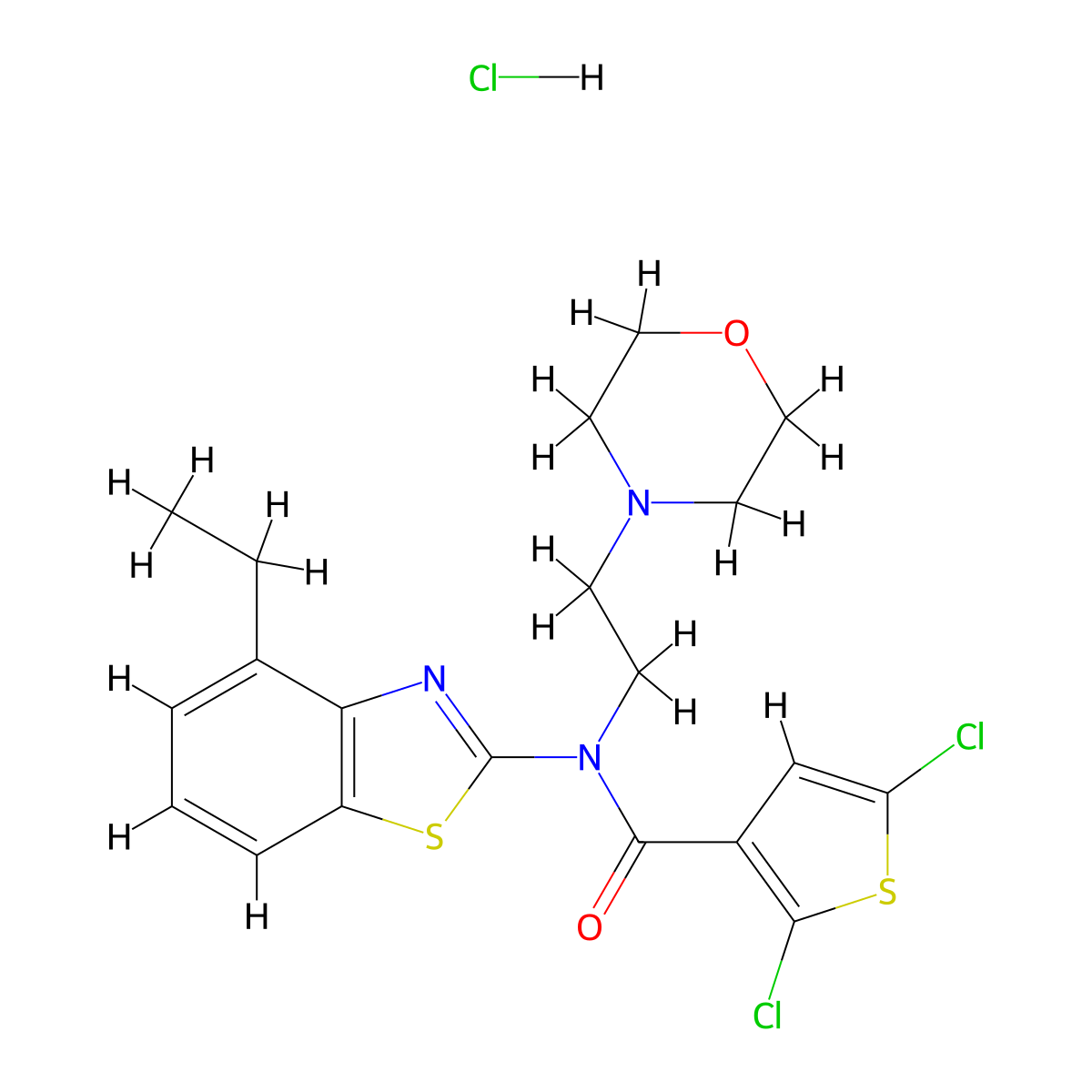2,5-dichloro-N-(4-ethylbenzo[d]thiazol-2-yl)-N-(2-morpholinoethyl)thiophene-3-carboxamide hydrochloride molecular structure, CAS 1330289-31-0