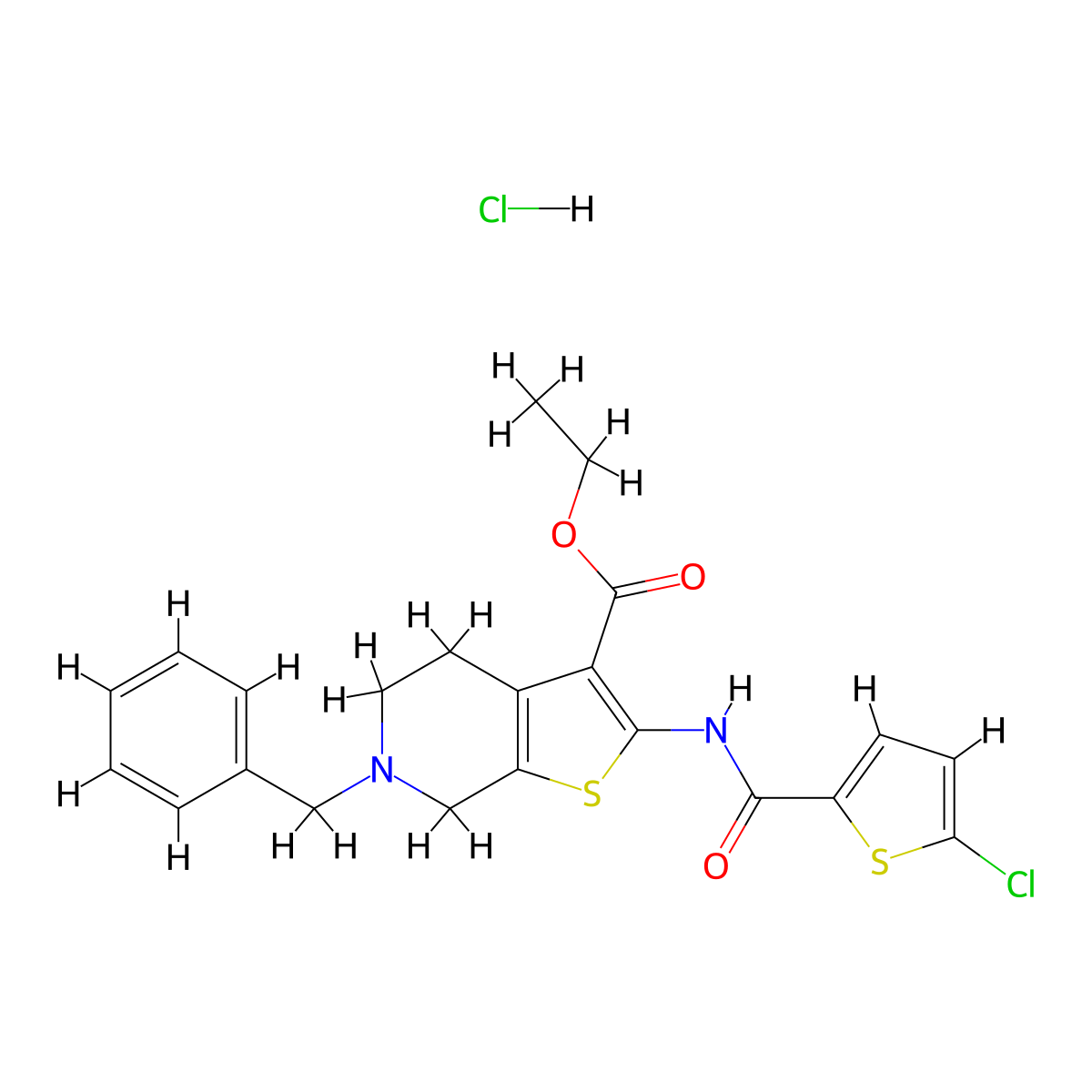 Ethyl 6-benzyl-2-(5-chlorothiophene-2-carboxamido)-4,5,6,7-tetrahydrothieno[2,3-c]pyridine-3-carboxylate hydrochloride molecular structure, CAS 1330291-27-4