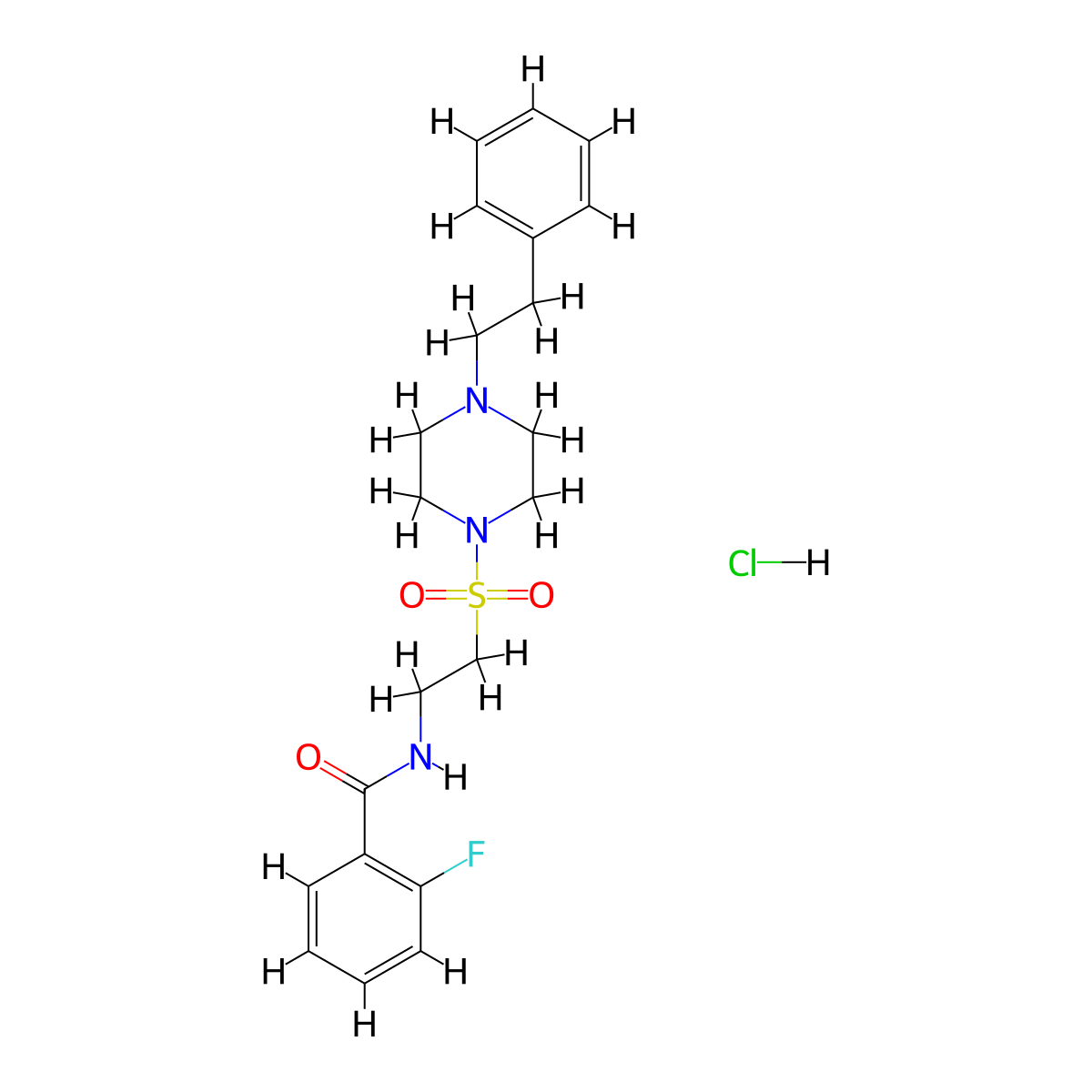 2-fluoro-N-(2-((4-phenethylpiperazin-1-yl)sulfonyl)ethyl)benzamide hydrochloride molecular structure, CAS 1330291-99-0