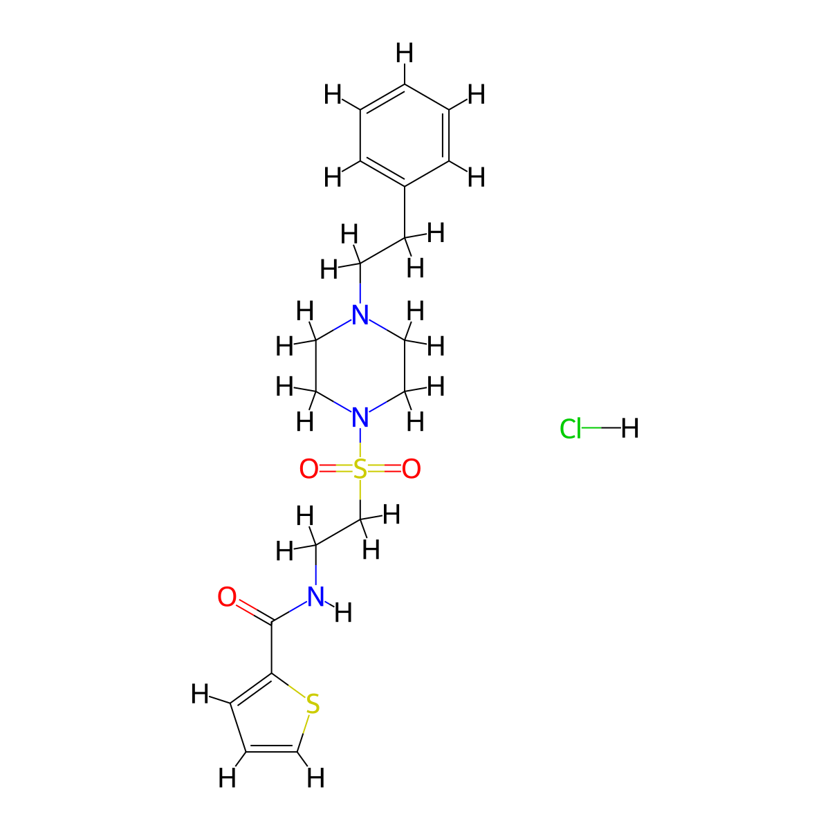 N-(2-((4-phenethylpiperazin-1-yl)sulfonyl)ethyl)thiophene-2-carboxamide hydrochloride molecular structure, CAS 1330292-12-0