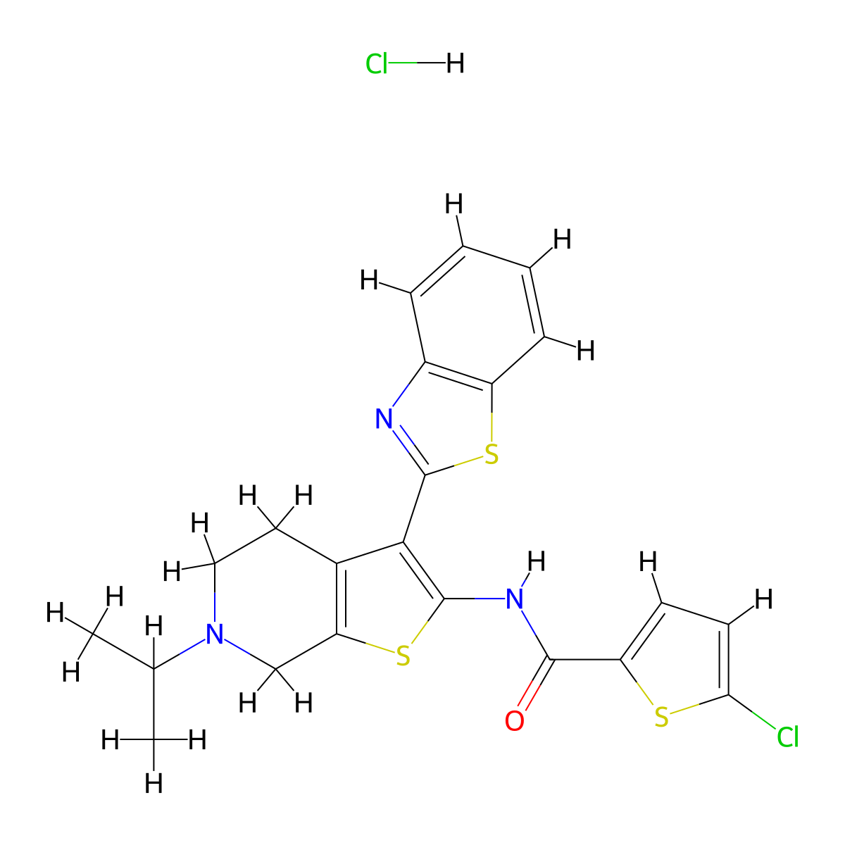 N-(3-(benzo[d]thiazol-2-yl)-6-isopropyl-4,5,6,7-tetrahydrothieno[2,3-c]pyridin-2-yl)-5-chlorothiophene-2-carboxamide hydrochloride molecular structure, CAS 1330293-70-3