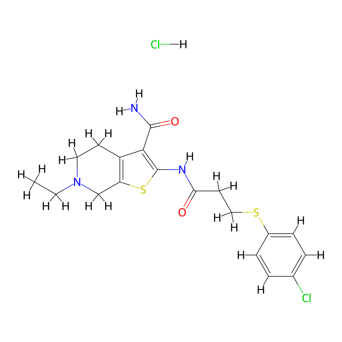 2-(3-((4-Chlorophenyl)thio)propanamido)-6-ethyl-4,5,6,7-tetrahydrothieno[2,3-c]pyridine-3-carboxamide hydrochloride molecular structure, CAS 1330294-54-6