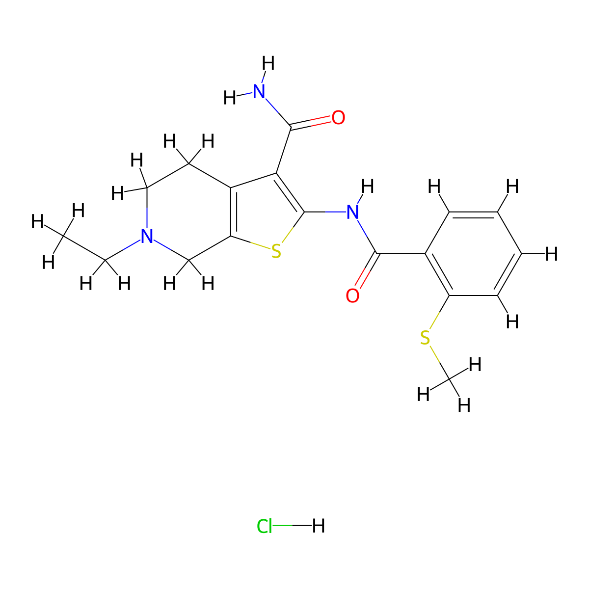 6-Ethyl-2-(2-(methylthio)benzamido)-4,5,6,7-tetrahydrothieno[2,3-c]pyridine-3-carboxamide hydrochloride molecular structure, CAS 1330294-65-9