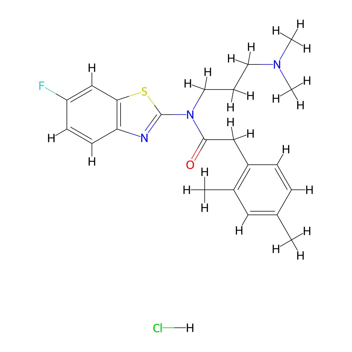 N-(3-(dimethylamino)propyl)-2-(2,4-dimethylphenyl)-N-(6-fluorobenzo[d]thiazol-2-yl)acetamide hydrochloride molecular structure, CAS 1330294-91-1