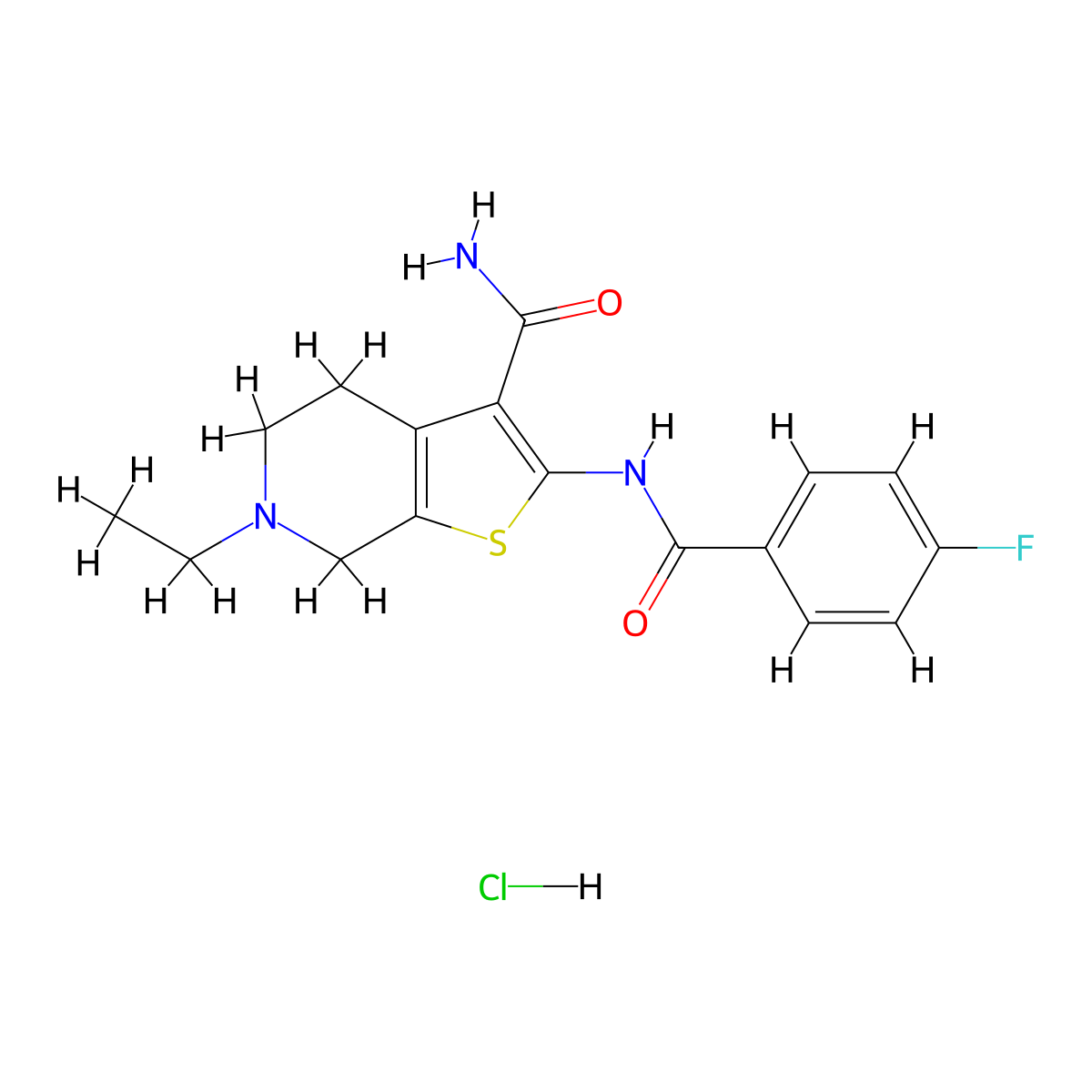 6-Ethyl-2-(4-fluorobenzamido)-4,5,6,7-tetrahydrothieno[2,3-c]pyridine-3-carboxamide hydrochloride molecular structure, CAS 1330295-25-4