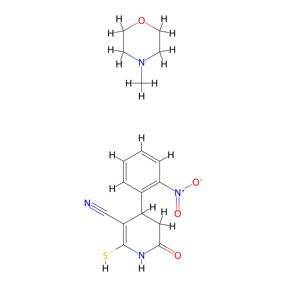 4-(2-Nitrophenyl)-6-oxo-2-sulfanyl-1,4,5,6-tetrahydropyridine-3-carbonitrile; 4-methylmorpholine molecular structure, CAS 1330296-44-0