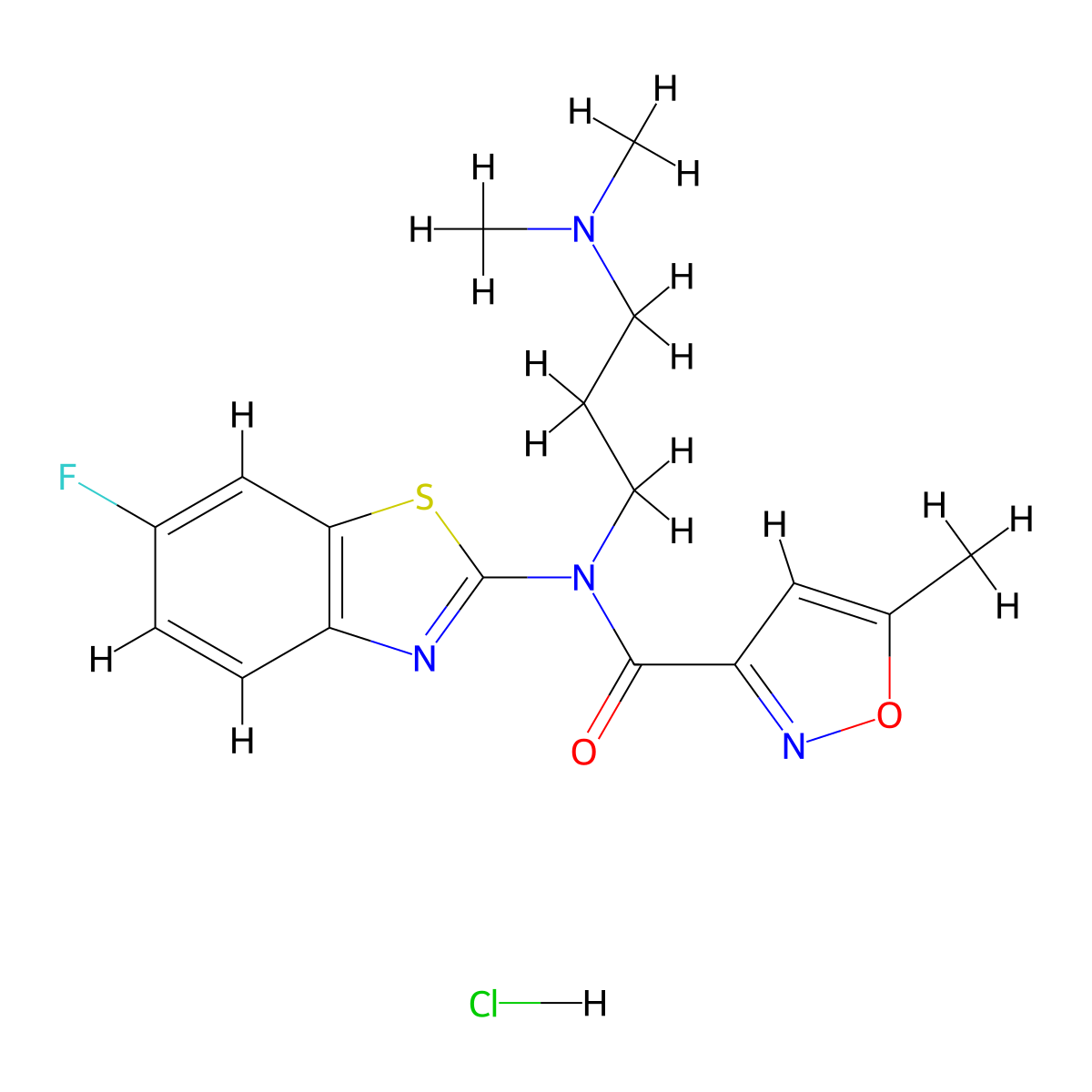 N-(3-(dimethylamino)propyl)-N-(6-fluorobenzo[d]thiazol-2-yl)-5-methylisoxazole-3-carboxamide hydrochloride molecular structure, CAS 1330298-95-7