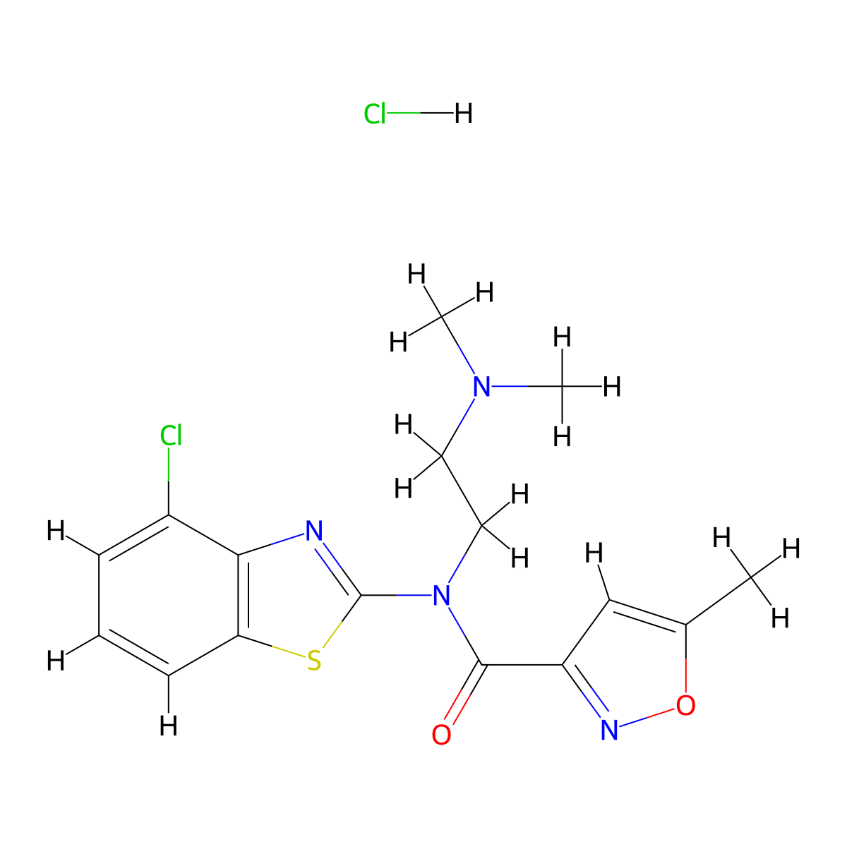 N-(4-chlorobenzo[d]thiazol-2-yl)-N-(2-(dimethylamino)ethyl)-5-methylisoxazole-3-carboxamide hydrochloride molecular structure, CAS 1330298-98-0