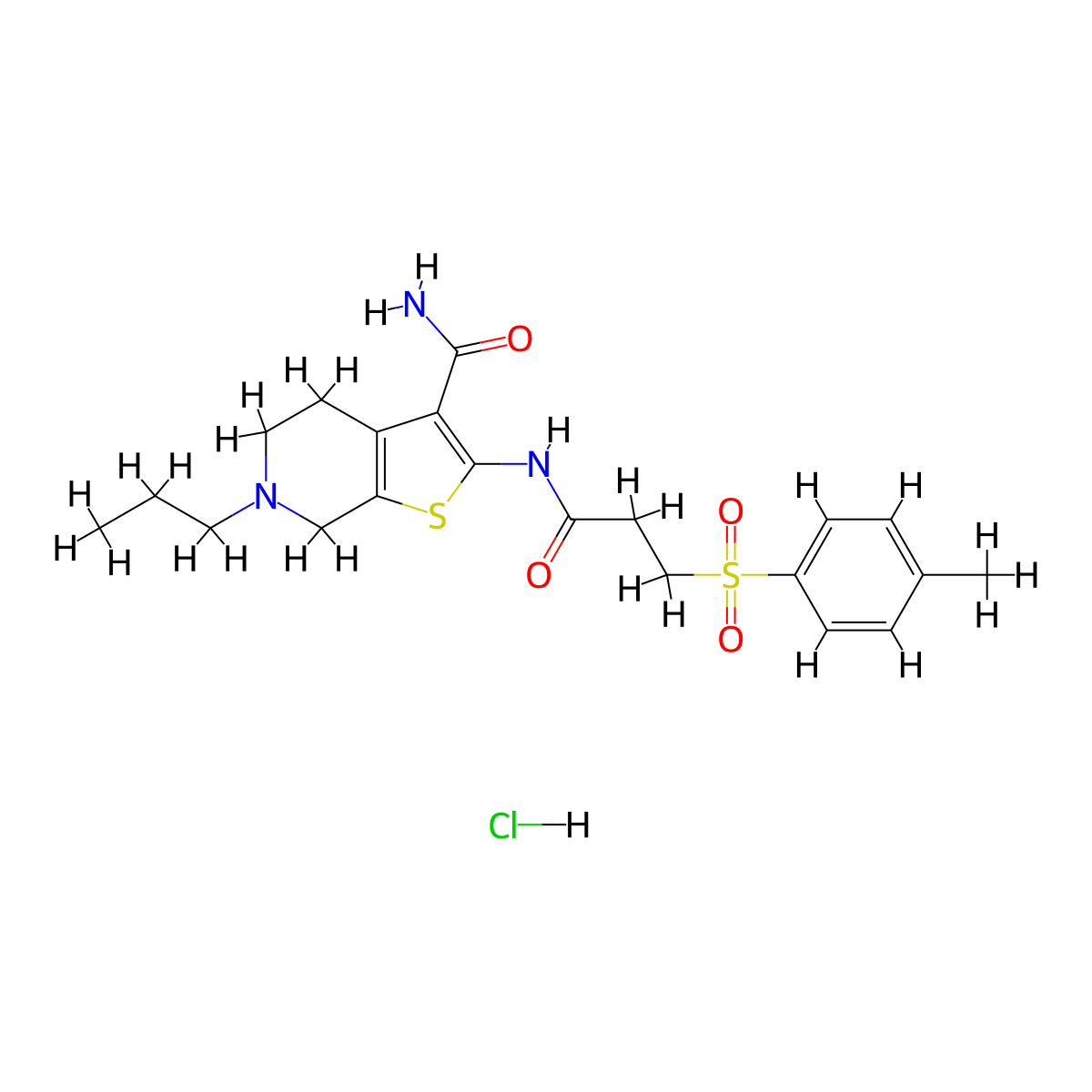 6-Propyl-2-(3-tosylpropanamido)-4,5,6,7-tetrahydrothieno[2,3-c]pyridine-3-carboxamide hydrochloride molecular structure, CAS 1330299-42-7