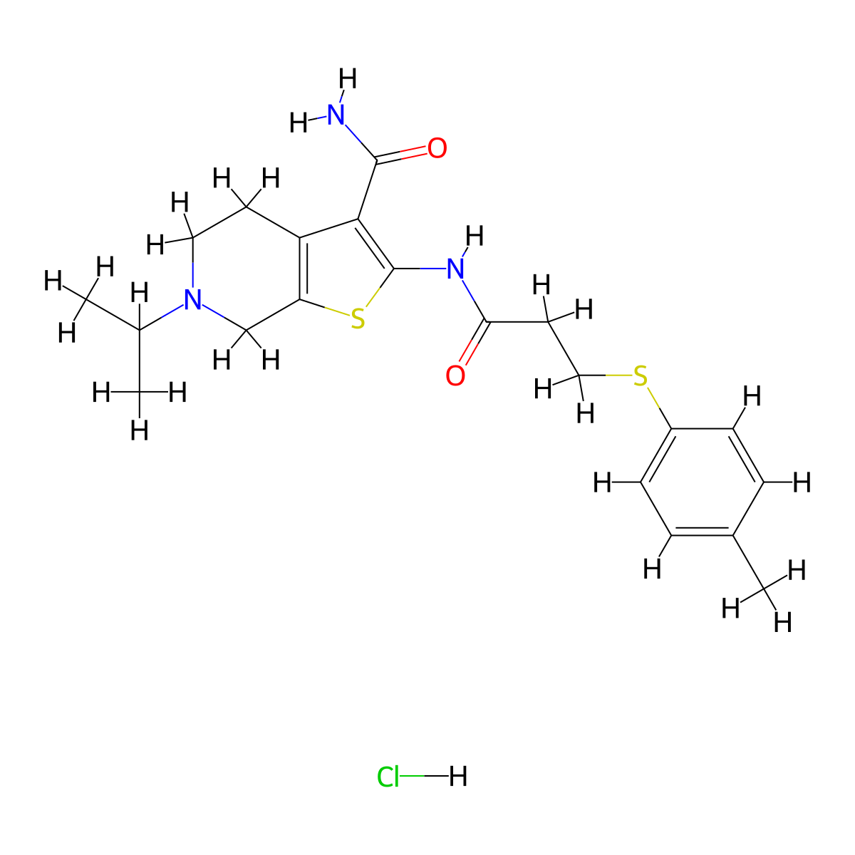 6-Isopropyl-2-(3-(p-tolylthio)propanamido)-4,5,6,7-tetrahydrothieno[2,3-c]pyridine-3-carboxamide hydrochloride molecular structure, CAS 1330299-48-3