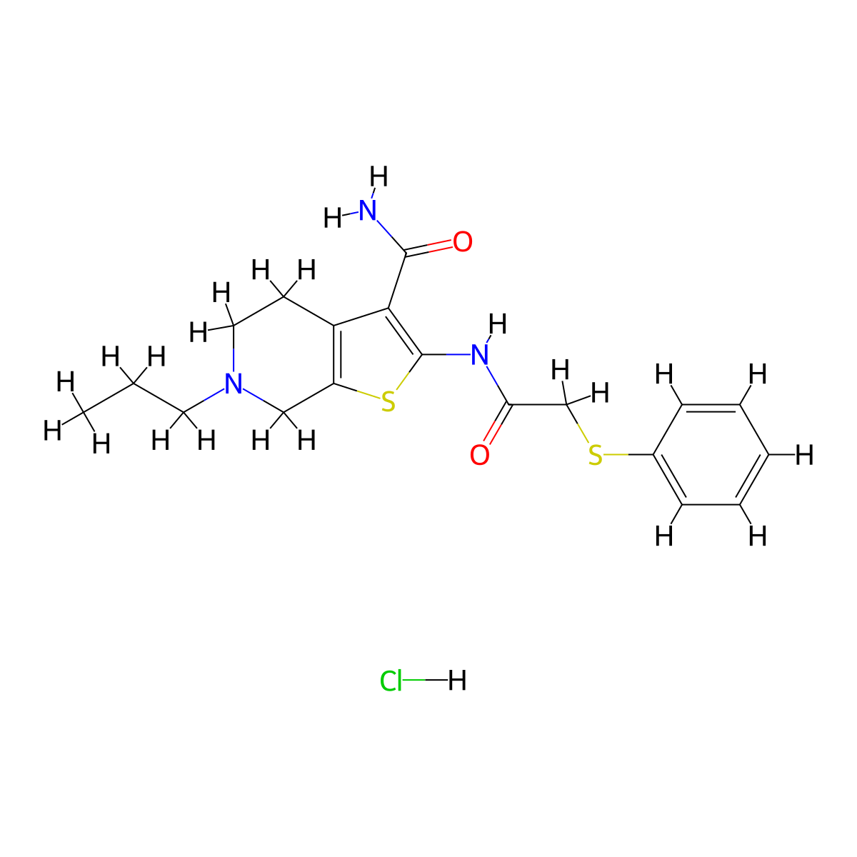 2-(2-(Phenylthio)acetamido)-6-propyl-4,5,6,7-tetrahydrothieno[2,3-c]pyridine-3-carboxamide hydrochloride molecular structure, CAS 1330299-52-9