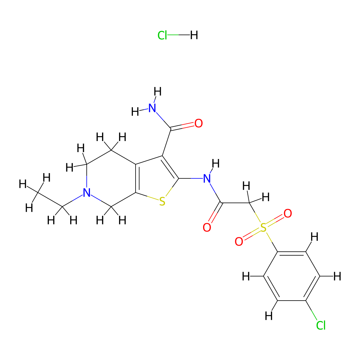2-(2-((4-Chlorophenyl)sulfonyl)acetamido)-6-ethyl-4,5,6,7-tetrahydrothieno[2,3-c]pyridine-3-carboxamide hydrochloride molecular structure, CAS 1330300-62-3