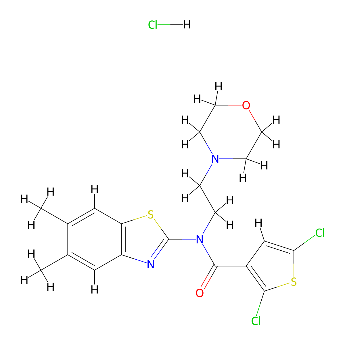 2,5-dichloro-N-(5,6-dimethylbenzo[d]thiazol-2-yl)-N-(2-morpholinoethyl)thiophene-3-carboxamide hydrochloride molecular structure, CAS 1330306-26-7