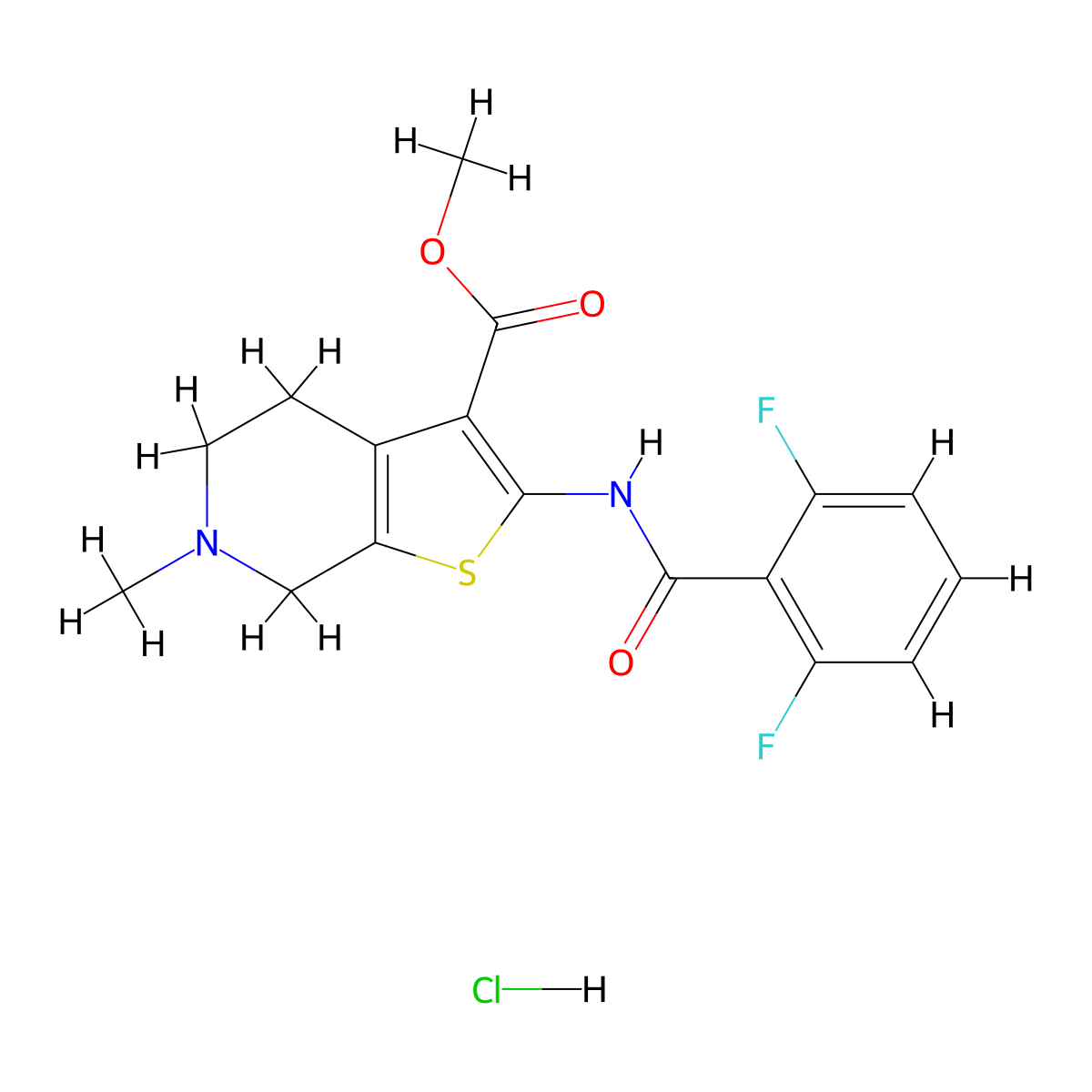 Methyl 2-(2,6-difluorobenzamido)-6-methyl-4,5,6,7-tetrahydrothieno[2,3-c]pyridine-3-carboxylate hydrochloride molecular structure, CAS 1330308-23-0