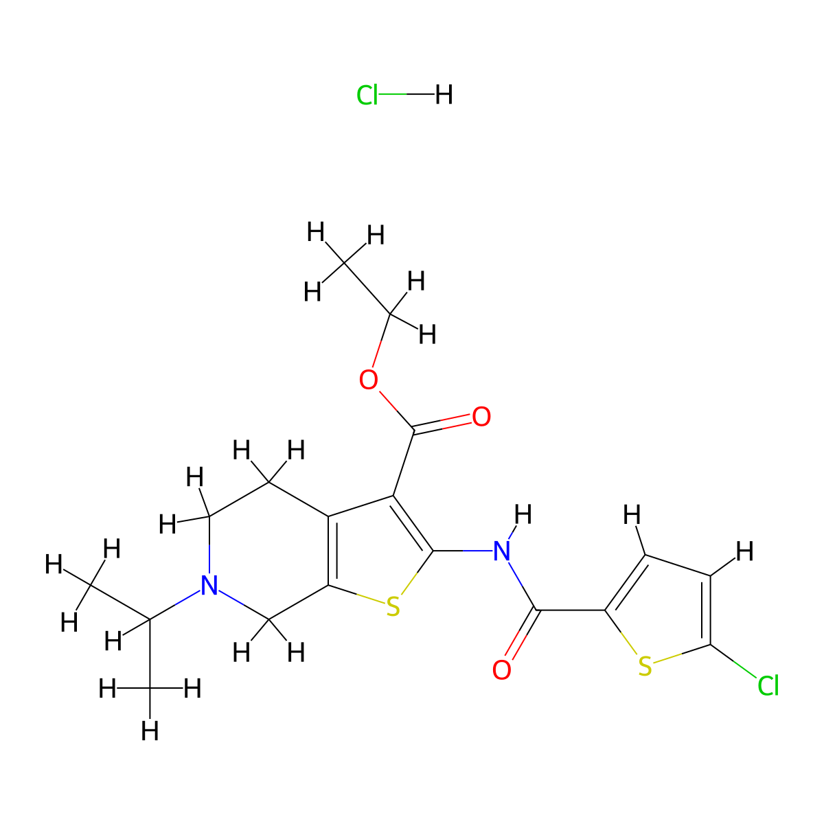 Ethyl 2-(5-chlorothiophene-2-carboxamido)-6-isopropyl-4,5,6,7-tetrahydrothieno[2,3-c]pyridine-3-carboxylate hydrochloride molecular structure, CAS 1330311-68-6