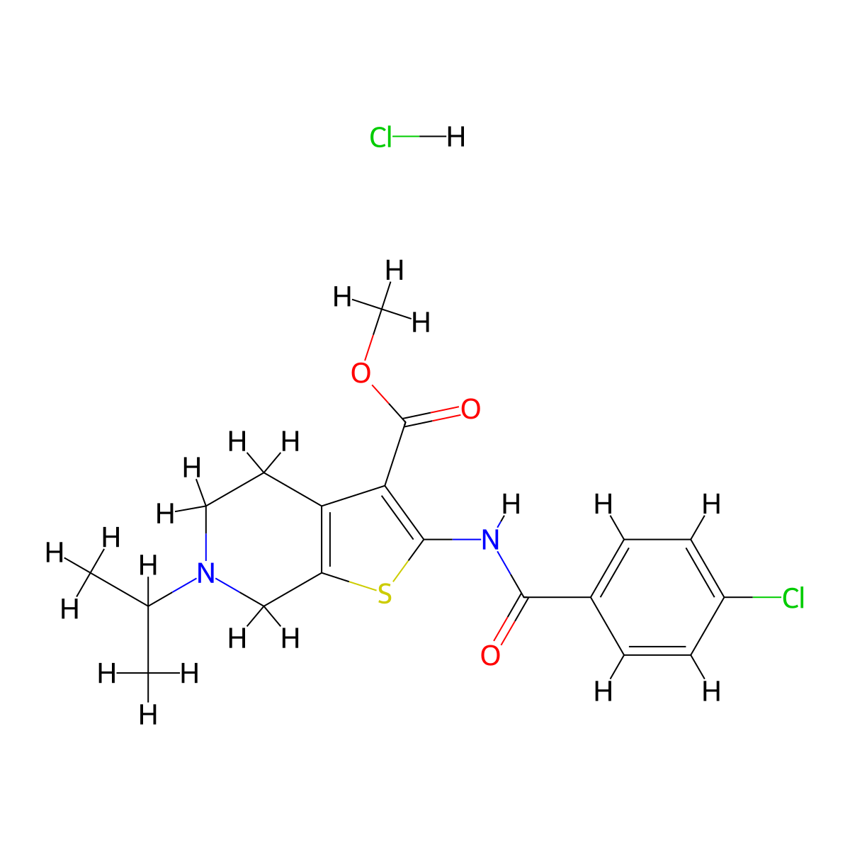 Methyl 2-(4-chlorobenzamido)-6-isopropyl-4,5,6,7-tetrahydrothieno[2,3-c]pyridine-3-carboxylate hydrochloride molecular structure, CAS 1330311-85-7