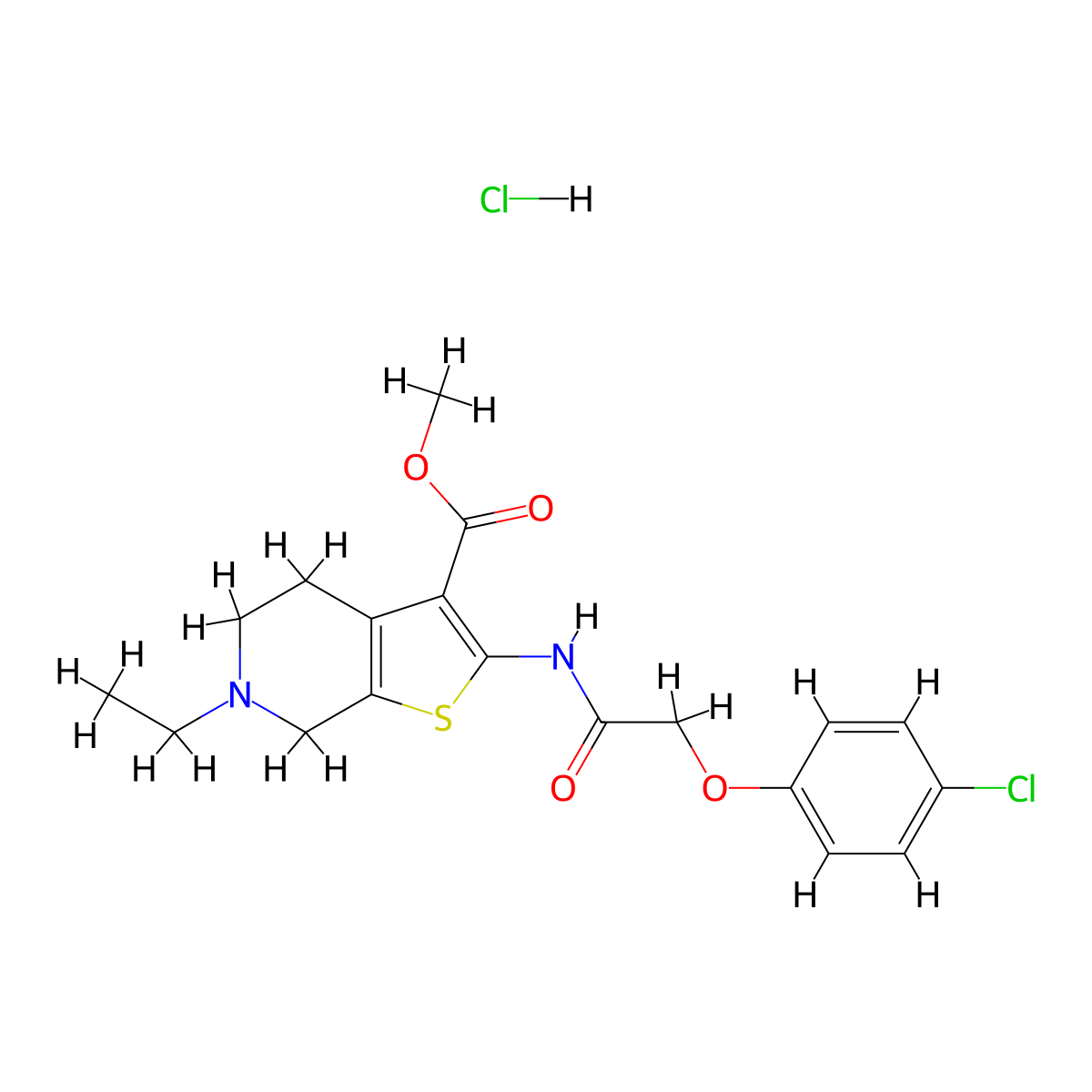 Methyl 2-(2-(4-chlorophenoxy)acetamido)-6-ethyl-4,5,6,7-tetrahydrothieno[2,3-c]pyridine-3-carboxylate hydrochloride molecular structure, CAS 1330312-21-4