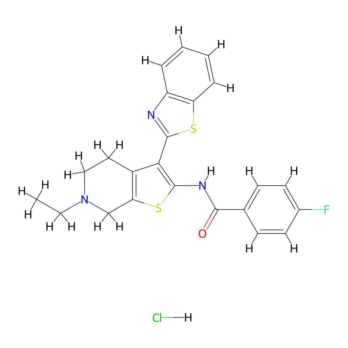 N-(3-(benzo[d]thiazol-2-yl)-6-ethyl-4,5,6,7-tetrahydrothieno[2,3-c]pyridin-2-yl)-4-fluorobenzamide hydrochloride molecular structure, CAS 1330312-74-7