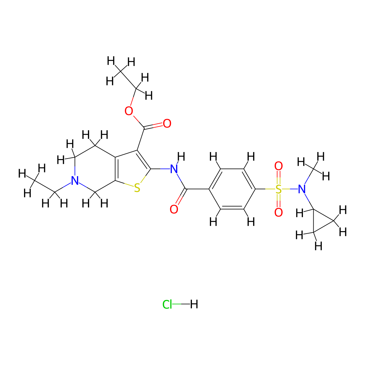 ethyl 2-(4-(N-cyclopropyl-N-methylsulfamoyl)benzamido)-6-ethyl-4,5,6,7-tetrahydrothieno[2,3-c]pyridine-3-carboxylate hydrochloride molecular structure, CAS 1330315-50-8