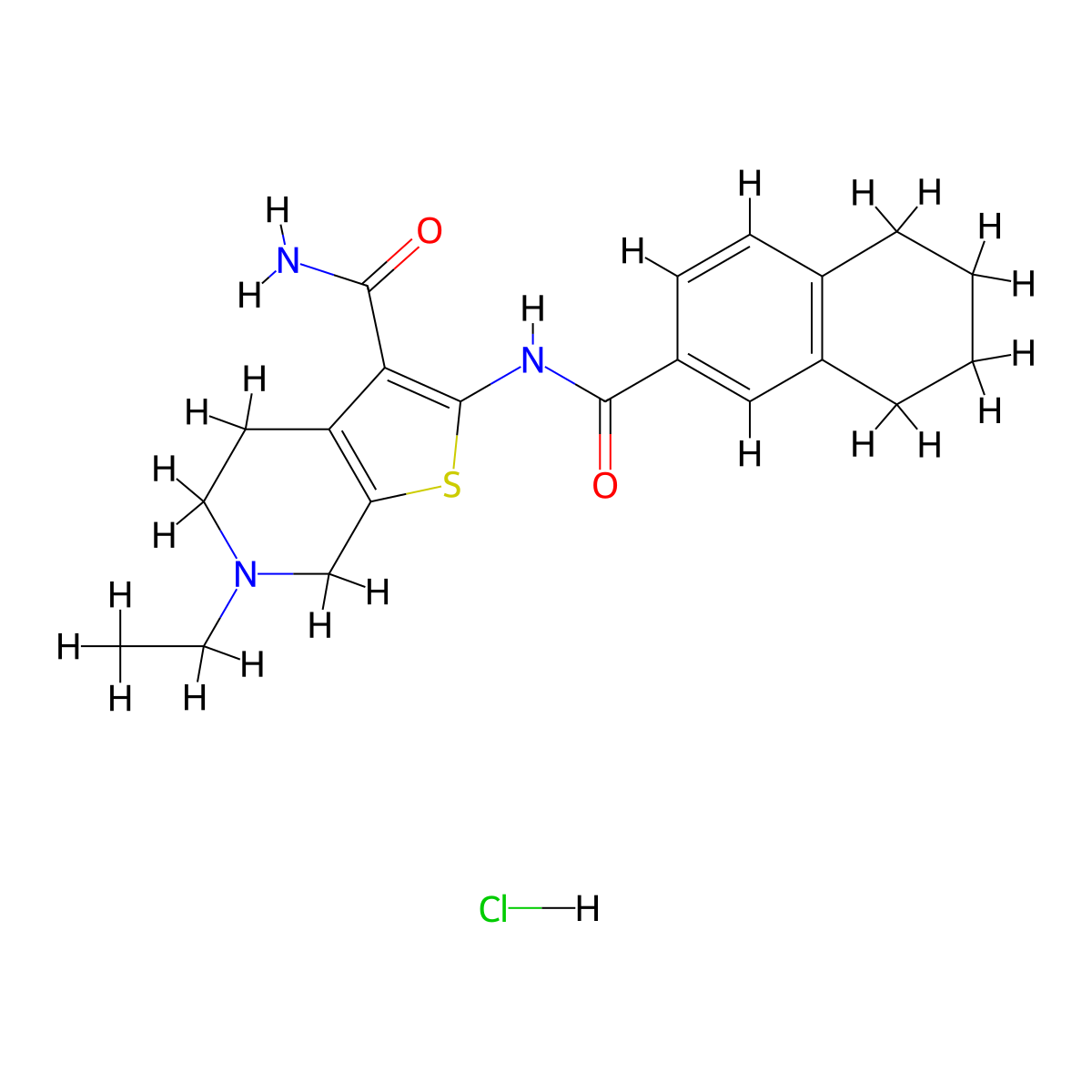 6-Ethyl-2-(5,6,7,8-tetrahydronaphthalene-2-carboxamido)-4,5,6,7-tetrahydrothieno[2,3-c]pyridine-3-carboxamide hydrochloride molecular structure, CAS 1330315-71-3