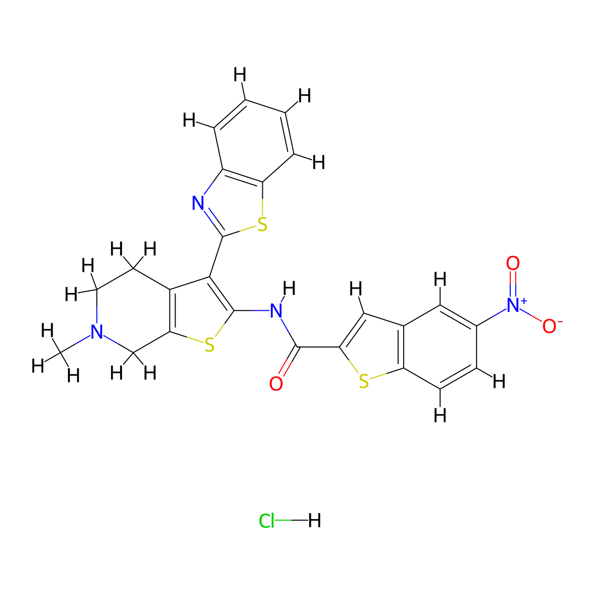 N-(3-(benzo[d]thiazol-2-yl)-6-methyl-4,5,6,7-tetrahydrothieno[2,3-c]pyridin-2-yl)-5-nitrobenzo[b]thiophene-2-carboxamide hydrochloride molecular structure, CAS 1330321-41-9
