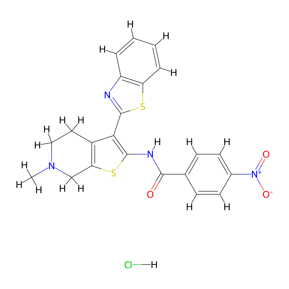 N-(3-(benzo[d]thiazol-2-yl)-6-methyl-4,5,6,7-tetrahydrothieno[2,3-c]pyridin-2-yl)-4-nitrobenzamide hydrochloride molecular structure, CAS 1330330-19-2