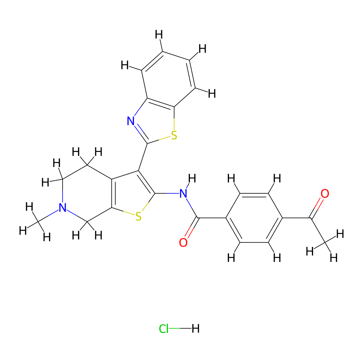 4-acetyl-N-(3-(benzo[d]thiazol-2-yl)-6-methyl-4,5,6,7-tetrahydrothieno[2,3-c]pyridin-2-yl)benzamide hydrochloride molecular structure, CAS 1330330-35-2