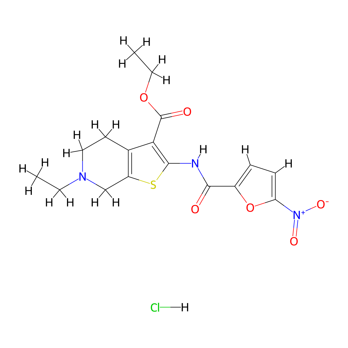 Ethyl 6-ethyl-2-(5-nitrofuran-2-carboxamido)-4,5,6,7-tetrahydrothieno[2,3-c]pyridine-3-carboxylate hydrochloride molecular structure, CAS 1330339-35-9