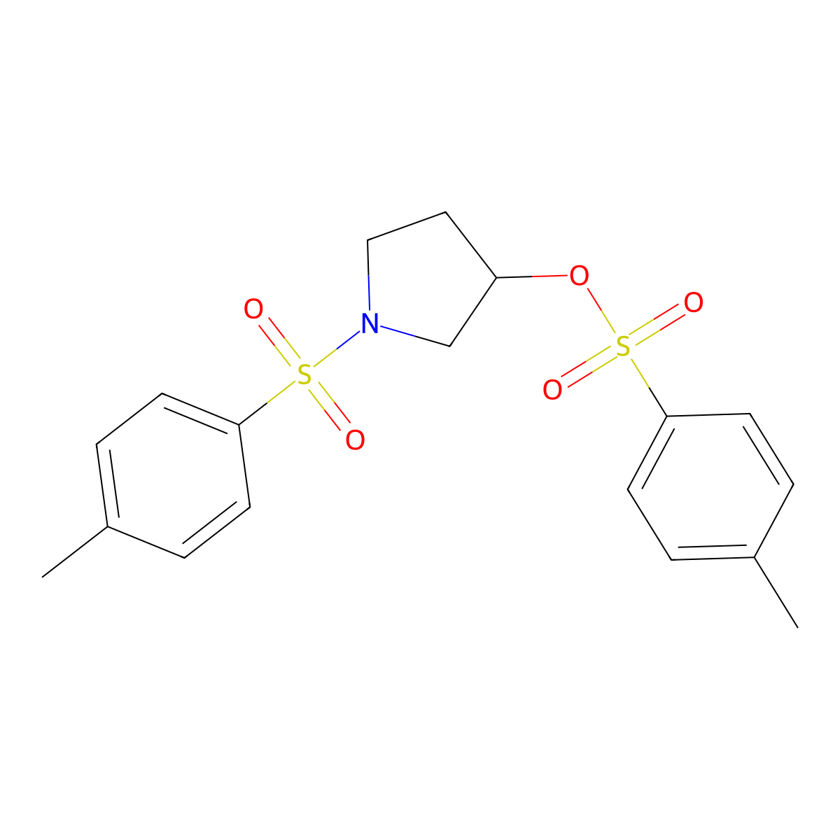 3-Pyrrolidinol, 1-[(4-methylphenyl)sulfonyl]-, 3-(4-methylbenzenesulfonate), (3S)- molecular structure, CAS 133034-01-2