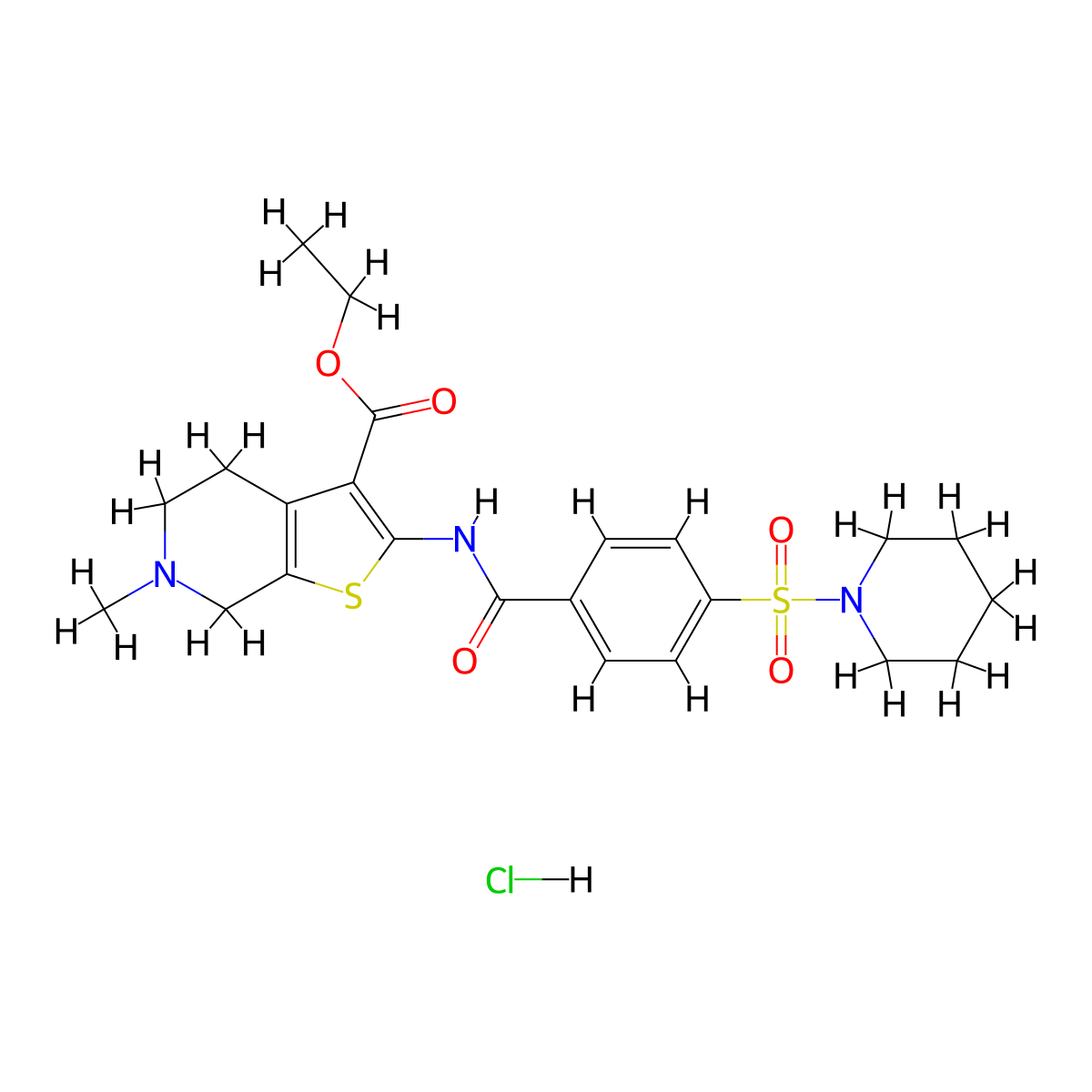 Ethyl 6-methyl-2-(4-(piperidin-1-ylsulfonyl)benzamido)-4,5,6,7-tetrahydrothieno[2,3-c]pyridine-3-carboxylate hydrochloride molecular structure, CAS 1330343-84-4