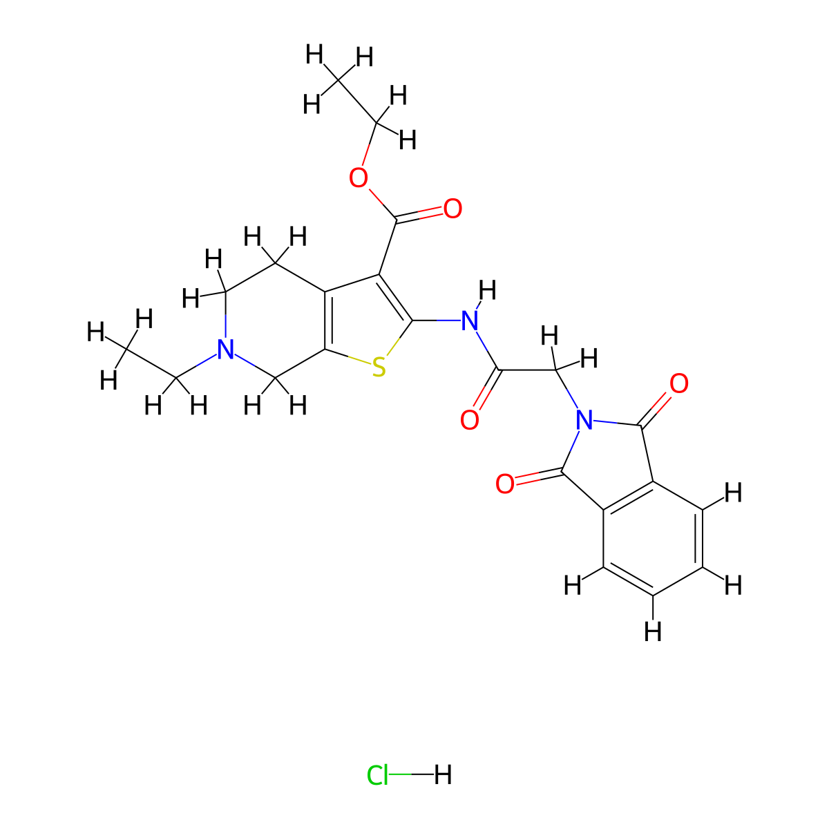 Ethyl 2-(2-(1,3-dioxoisoindolin-2-yl)acetamido)-6-ethyl-4,5,6,7-tetrahydrothieno[2,3-c]pyridine-3-carboxylate hydrochloride molecular structure, CAS 1330347-76-6