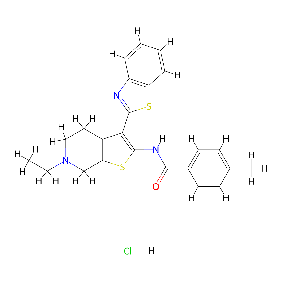 N-(3-(benzo[d]thiazol-2-yl)-6-ethyl-4,5,6,7-tetrahydrothieno[2,3-c]pyridin-2-yl)-4-methylbenzamide hydrochloride molecular structure, CAS 1330350-02-1