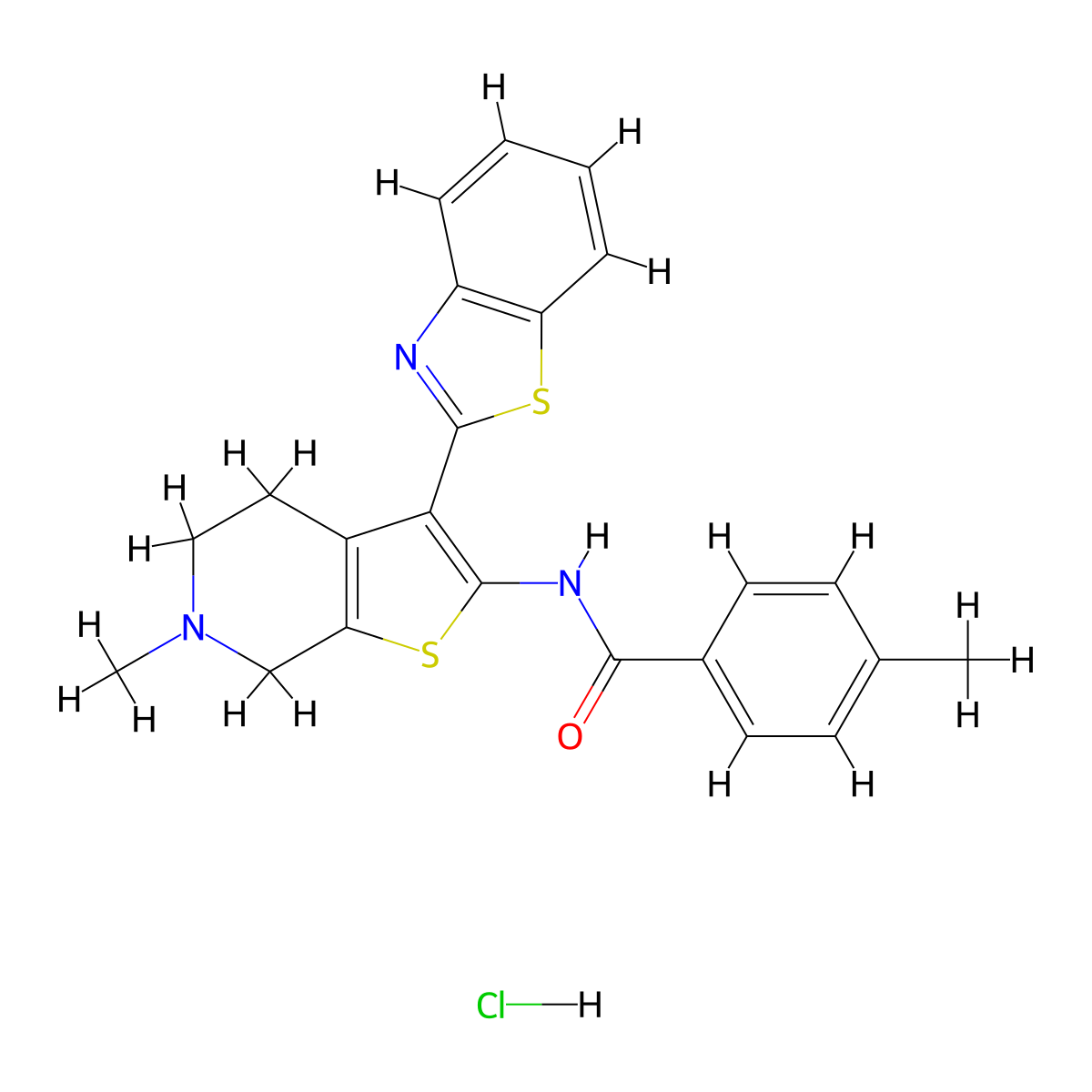 N-(3-(benzo[d]thiazol-2-yl)-6-methyl-4,5,6,7-tetrahydrothieno[2,3-c]pyridin-2-yl)-4-methylbenzamide hydrochloride molecular structure, CAS 1330374-41-8