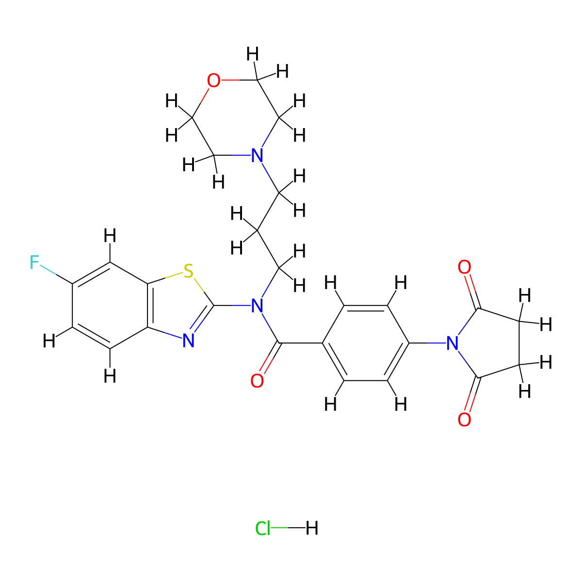 4-(2,5-dioxopyrrolidin-1-yl)-N-(6-fluorobenzo[d]thiazol-2-yl)-N-(3-morpholinopropyl)benzamide hydrochloride molecular structure, CAS 1330393-26-4