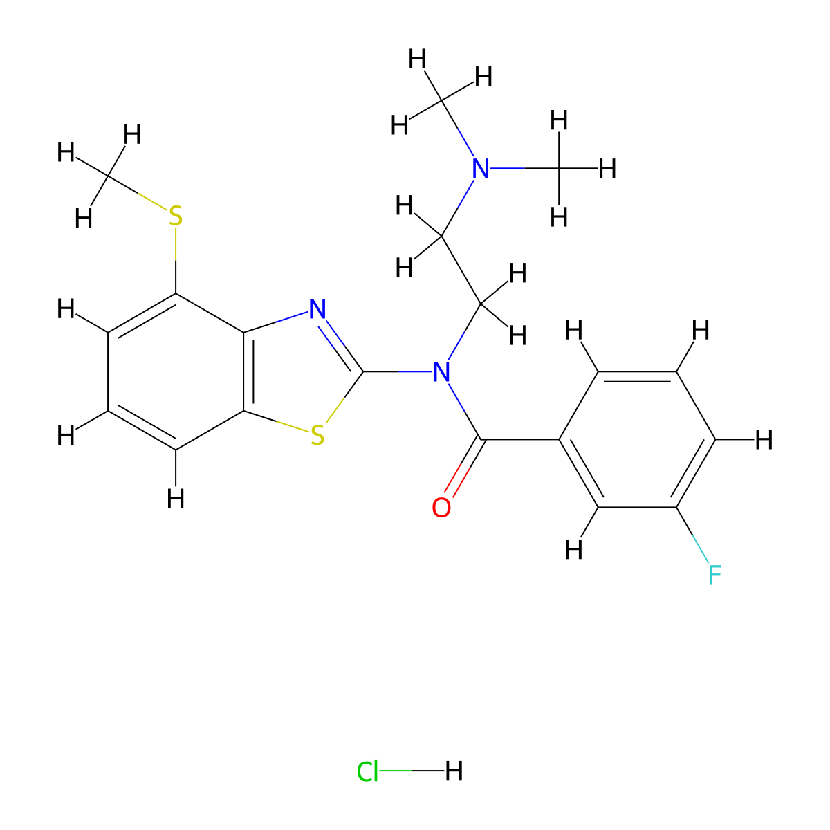 N-(2-(dimethylamino)ethyl)-3-fluoro-N-(4-(methylthio)benzo[d]thiazol-2-yl)benzamide hydrochloride molecular structure, CAS 1330410-10-0