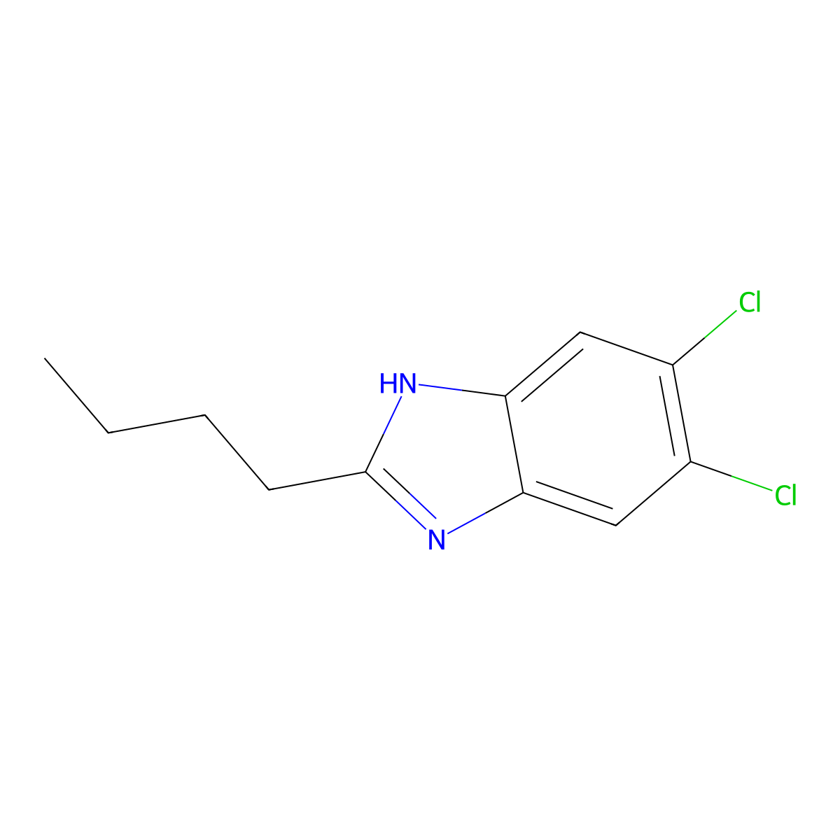 2-butyl-5,6-dichloro-1H-1,3-benzimidazole molecular structure, CAS 133052-59-2