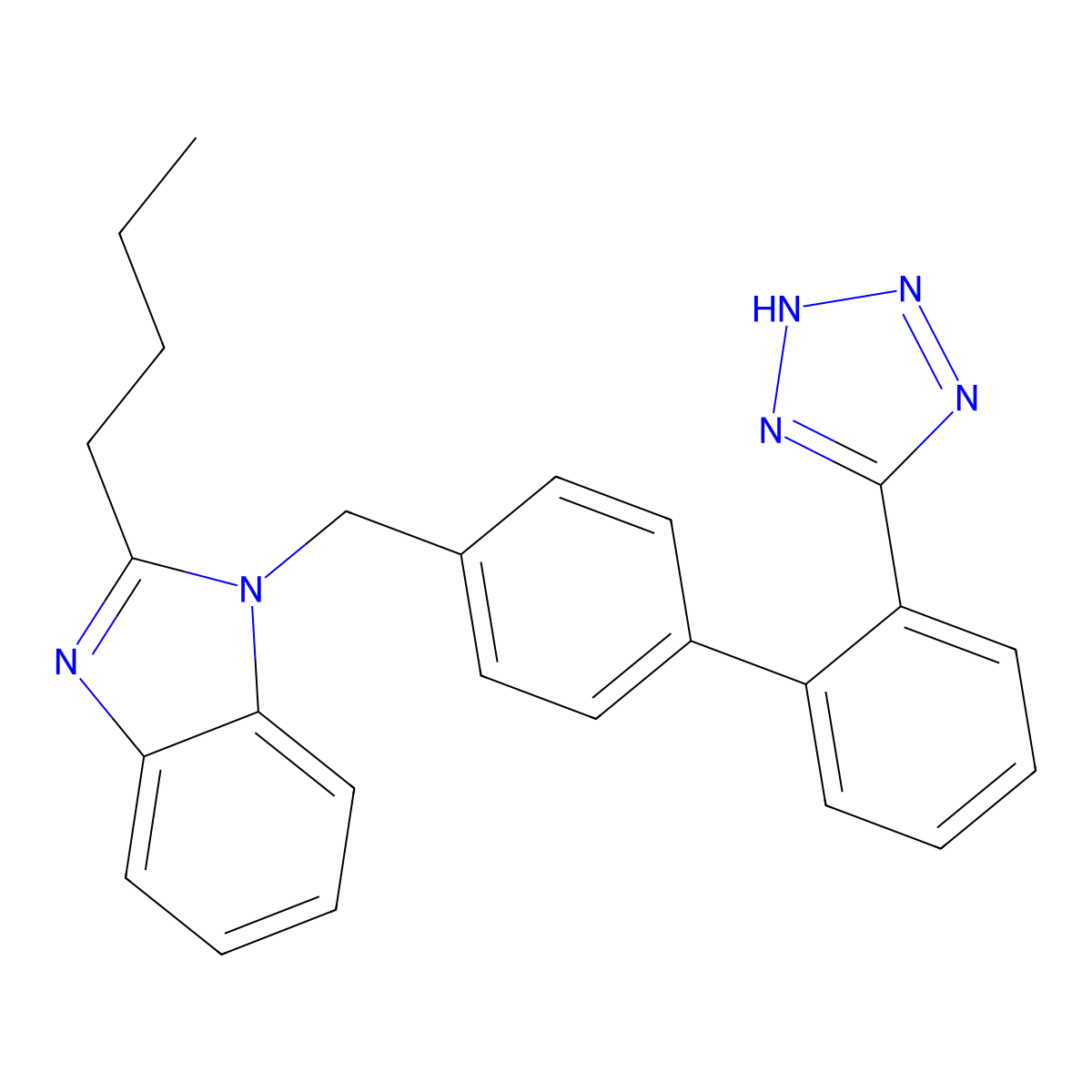 2-butyl-1-{[2'-(1H-1,2,3,4-tetrazol-5-yl)-[1,1'-biphenyl]-4-yl]methyl}-1H-1,3-benzodiazole molecular structure, CAS 133052-87-6