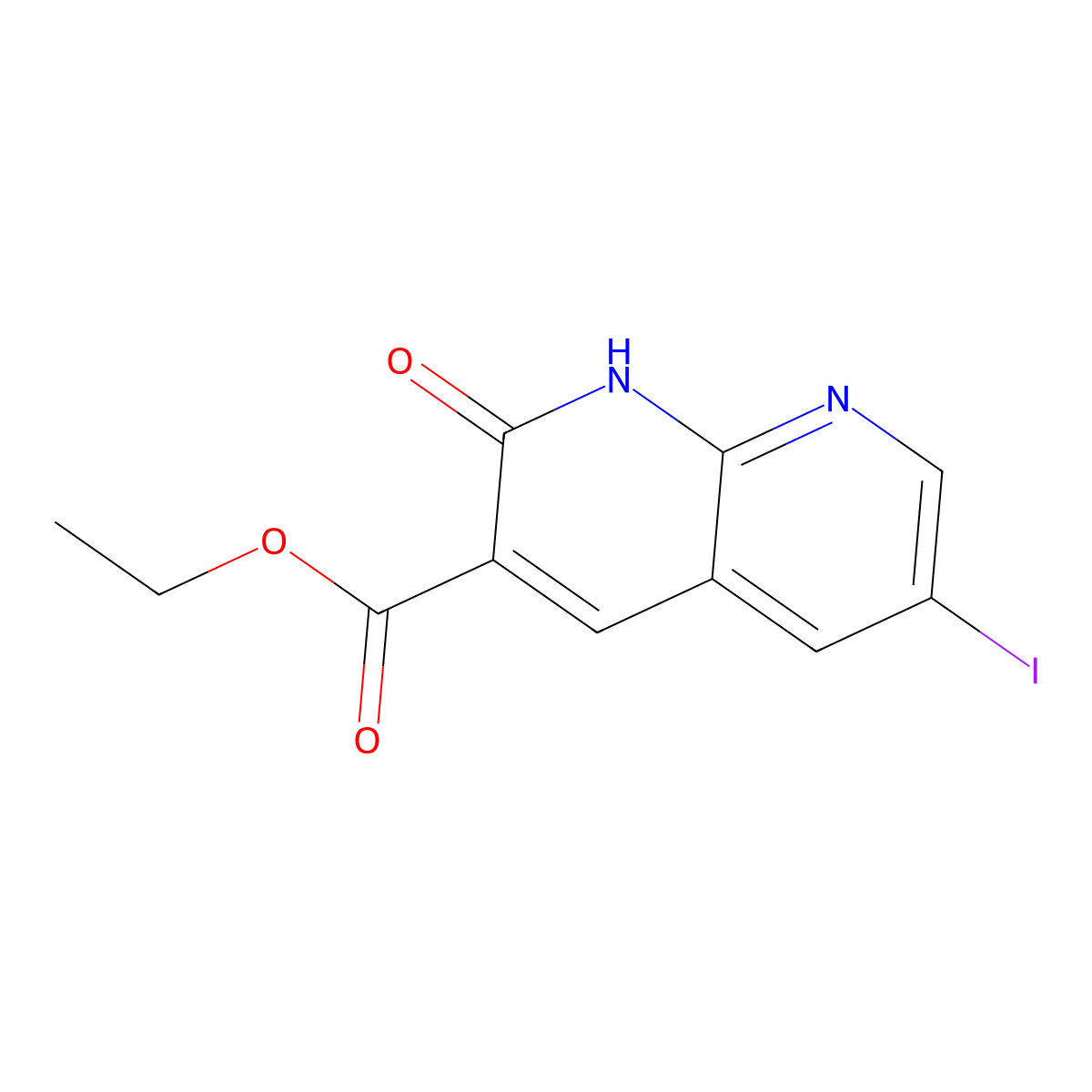 Ethyl 2-hydroxy-6-iodo-1,8-naphthyridine-3-carboxylate molecular structure, CAS 1330583-61-3