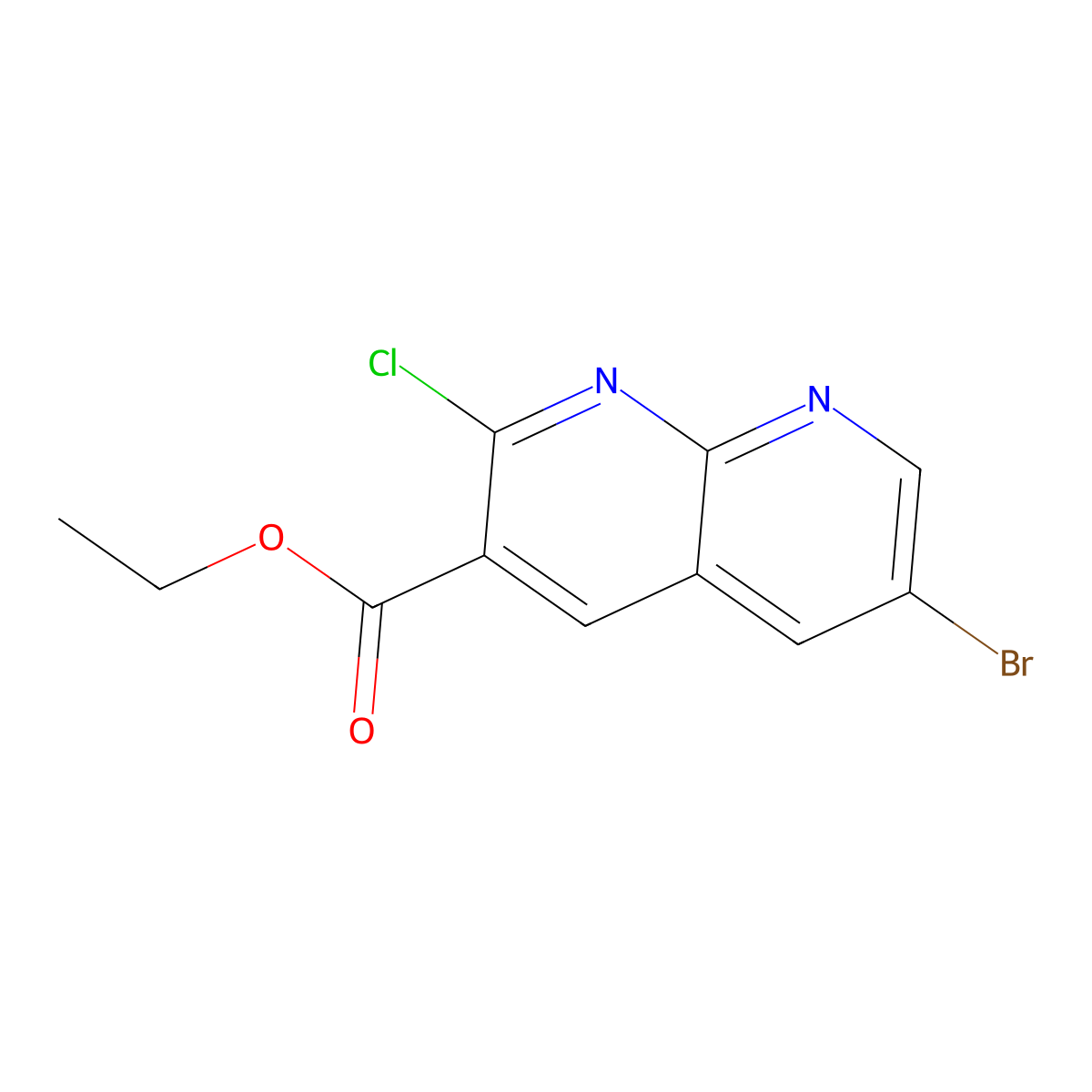 Ethyl 6-bromo-2-chloro-1,8-naphthyridine-3-carboxylate molecular structure, CAS 1330583-62-4